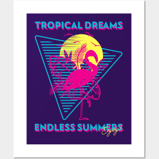 Tropical dreams, endless summers, flamingo vaporwave Posters and Art